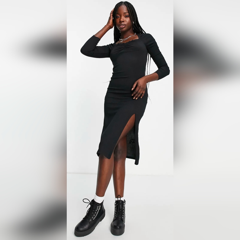 Monki Black Sweetheart Neckline Midi Dress XL ASOS